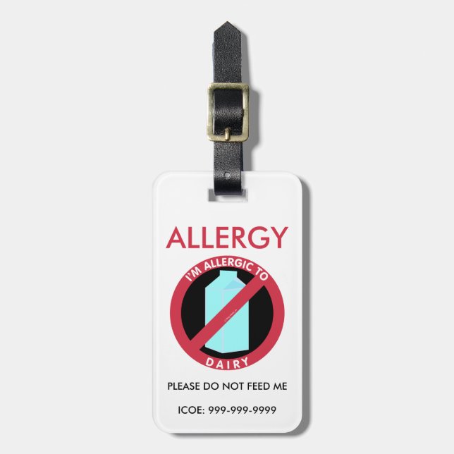 Kinderkundenspezifischer Molkereiallergie-Notfall Gepäckanhänger (Vorderseite vertikal)
