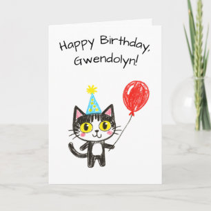 Kinderkunst-Anzugkatze Geburtstag Karte