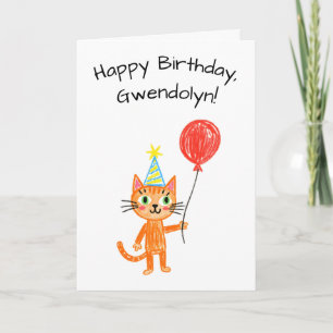 Kinderkunst Orange Katze Geburtstag Karte