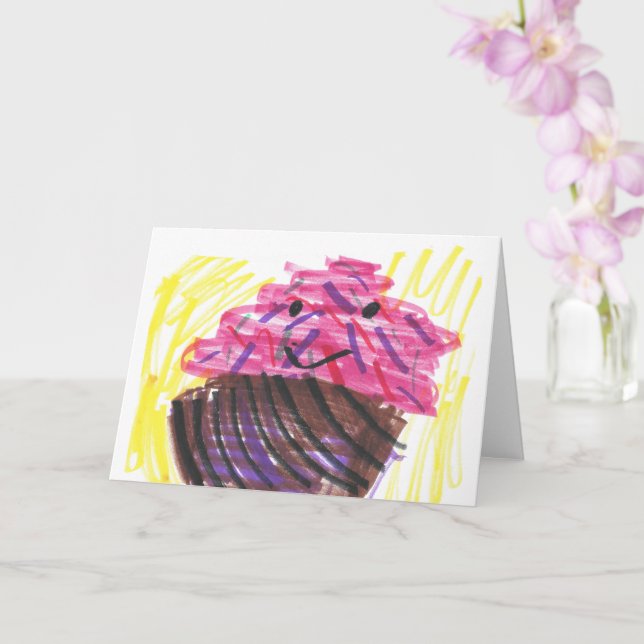 Kinderkunst Süßer Cupcake Karte (Orchidee)