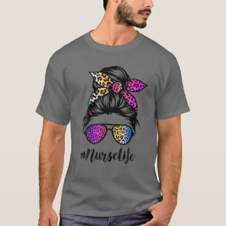 Kinderleben mit Regenbogen-Leopard-Messy Bun Mothe T-Shirt