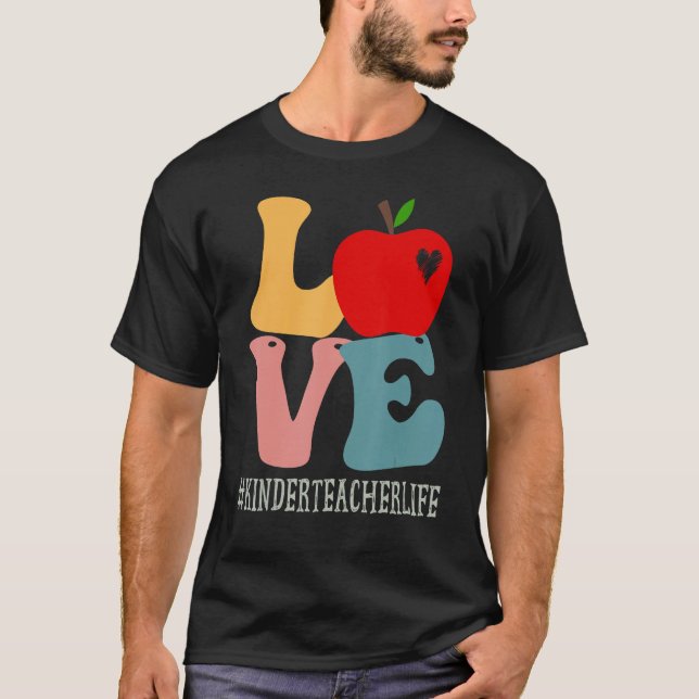 Kinderlehrer Liebe Apple Groovy Retro Niedlich Bac T-Shirt (Vorderseite)