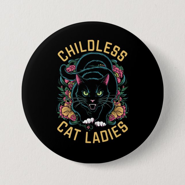 Kinderlose Cat Ladys 2024 Feminist Button (Vorderseite)