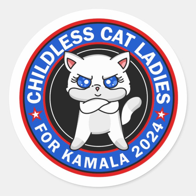 Kinderlose Cat Ladys für Kamala-Demokraten USA 202 Runder Aufkleber (Vorderseite)
