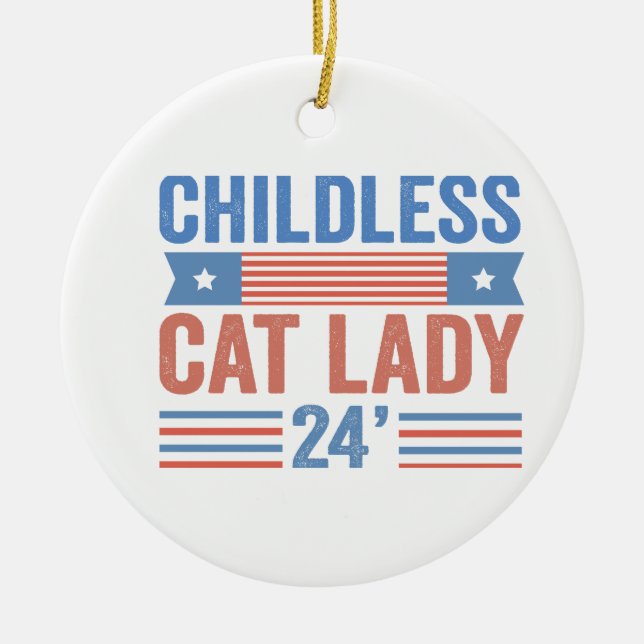 Kinderlose Katze Lady 2024 Keramik Ornament (Vorne)