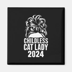 Kinderlose Katze Lady 2024 Messy Bun American Flag Magnet