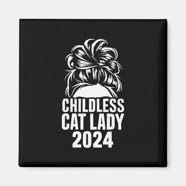 Kinderlose Katze Lady 2024 Messy Bun American Flag Magnet (Vorne)