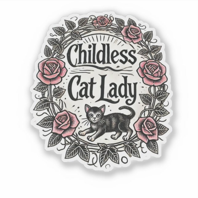 Kinderlose Katze Lady Aufkleber (Vorderseite)