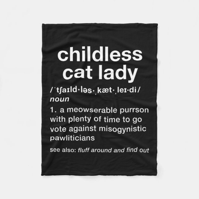 Kinderlose Katze Lady Funny Dictionary Definition Fleecedecke (Vorderseite)