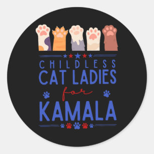 Kinderlose Katze Lady für Kamala Harris Tim Waltz Runder Aufkleber
