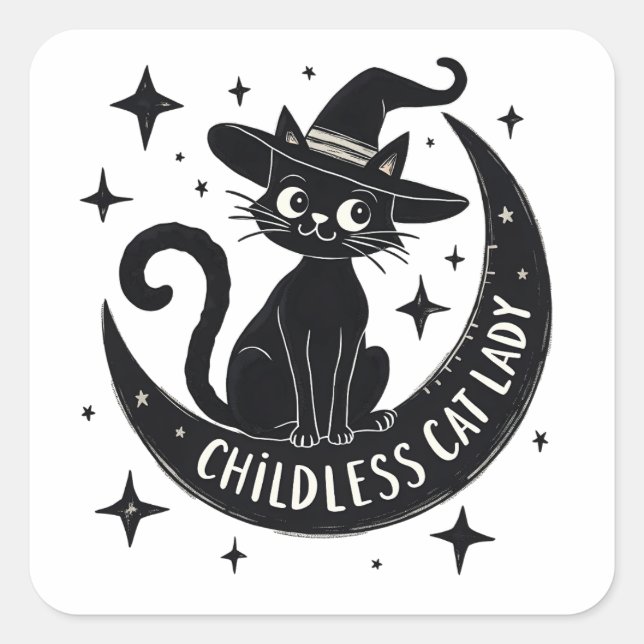 Kinderlose Katze Lady Harris Walz Halloween Pastel Quadratischer Aufkleber (Vorderseite)
