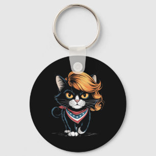 Kinderlose Katze-Lady mit Trump-Haar-Abstimmung Ka Schlüsselanhänger