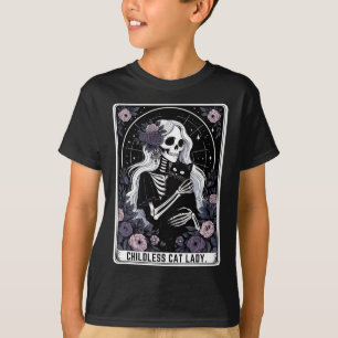 Kinderlose Katze Lady Niedlich Gothic Skeleton Tar T-Shirt