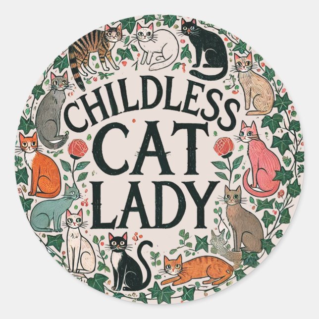Kinderlose Katze Lady Runder Aufkleber (Vorderseite)