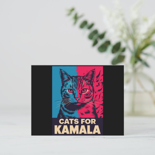 Kinderlose Katze Lady wählt Kamala Harris 2024 Postkarte (Stehend Vorderseite)
