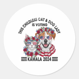 Kinderlose Katze und Hundedame wählt Kamala Harris Runder Aufkleber