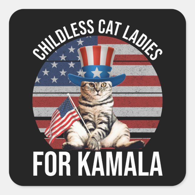 Kinderlose Katzen für Kamala Quadratischer Aufkleber (Vorderseite)