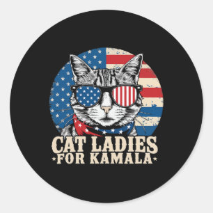 Kinderlose Katzen-Lady für Kamala Harris-Abstimmun Runder Aufkleber