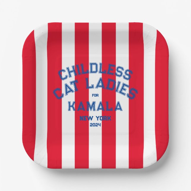 Kinderlose Katzen Ladys for Kamala 2024 Rote Strei Pappteller (Vorderseite)