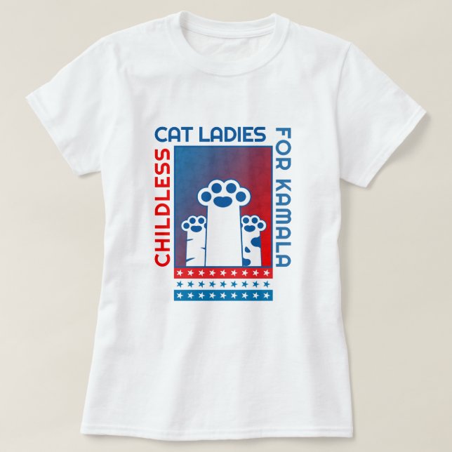 KINDERLOSE KatzenDamen für Kamala Patriotic T-Shirt (Design vorne)