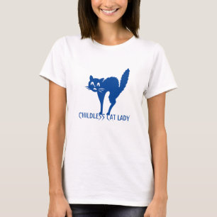 Kinderlose Katzenfrau niedliche Katzenblauer Typog T-Shirt