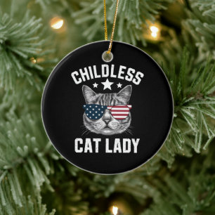 Kinderlose Katzenlady 2024  Keramik Ornament