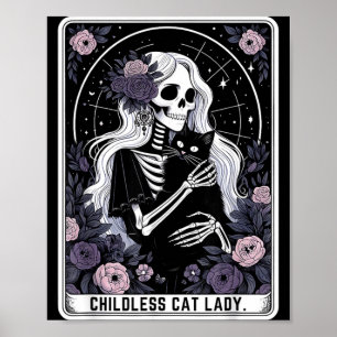 Kinderlose Katzenlady Süße Gothic-Skelett-Tarotkar Poster