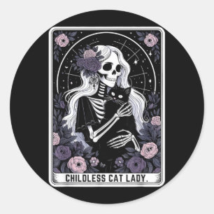 Kinderlose Katzenlady Süße Gothic-Skelett-Tarotkar Runder Aufkleber