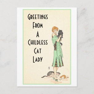 Kinderlose Katzenlady Vintage-Postkarte Postkarte