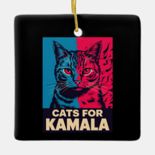 Kinderlose Katzenlady wählt Kamala Harris 2024 Keramikornament