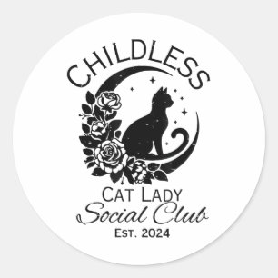 Kinderloser Cat Lady Social Club Est 2024 Runder Aufkleber