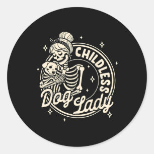 Kinderloser Hund Ladys Funny Dog Skeleton Hallowee Runder Aufkleber
