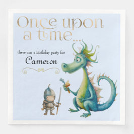 Kindermädchen Drache und Ritter Blau Serviette