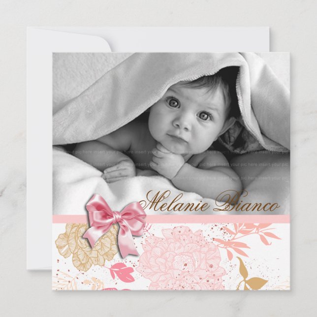 Kindermädchen Einladung Geburtstagsparty Pink Whit (Vorderseite)