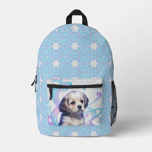 Kindermädchen Galaxy Blue Puppy Bedruckter Rucksack (Vorderseite)