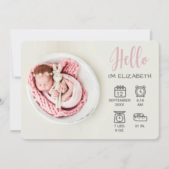 Kindermädchen hallo Overlay Foto & Geburtsstatusze Ankündigung (Vorderseite)