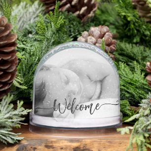 Kindermädchen-Keepake-2Foto-Begrüßungsskript Schneekugeln