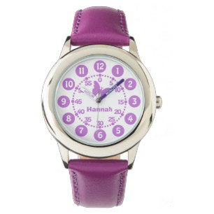 Kindermädchen lila u. weiße personalisierte armbanduhr