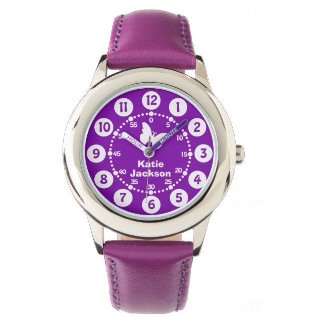 Kindermädchen lila & weiß Ganzname Armbanduhr (Vorderseite)