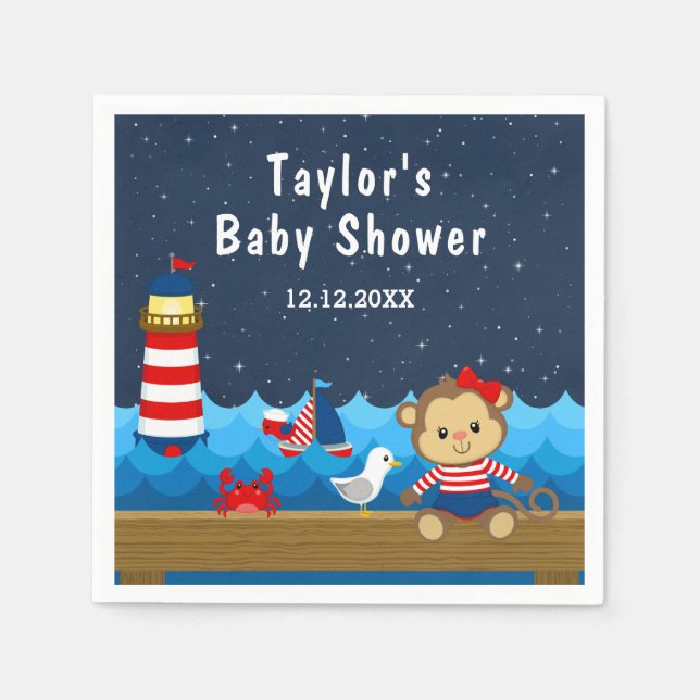 Kindermädchen Rot- und Navy-Baby-Dusche Serviette (Vorderseite)