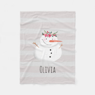 Kindermädchen Weihnachten Blume Snowman und Name Fleecedecke