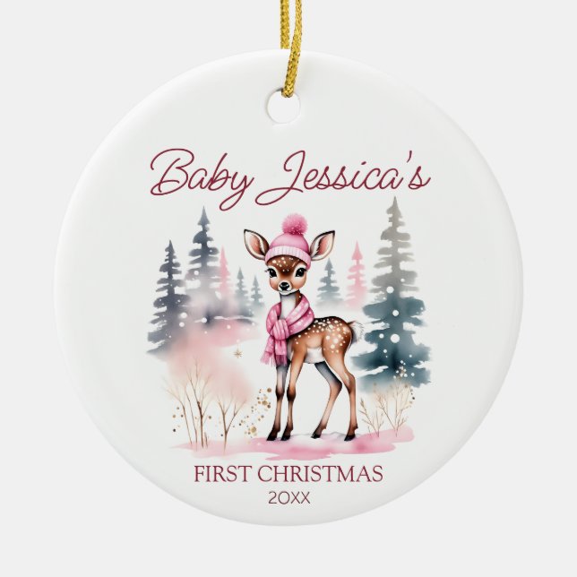 Kindermädchen Weihnachten niedliche Hirschfoto-Vor Keramik Ornament (Vorne)