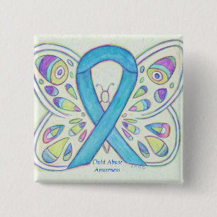 Kindermissbrauch Schmetterlingsbewusstsein Ribbon Button