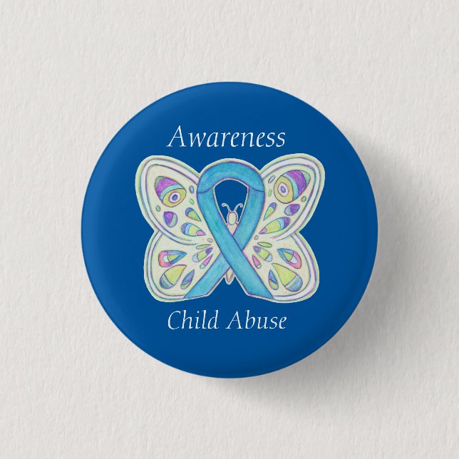 Kindermissbrauch Schmetterlingsbewusstsein Ribbon  Button (Vorderseite)