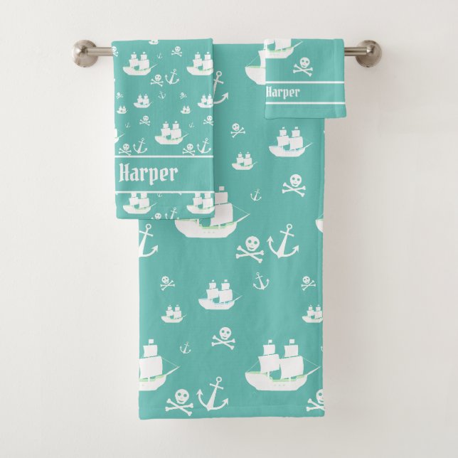 Kindermuster Aquamarines Personalisiertes Ankersch Badhandtuch Set (Insitu)