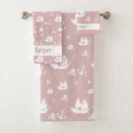 Kindermuster rosa Personalisiertes Ankerschiff Pir Badhandtuch Set
