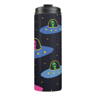 Kindernahtloses Muster mit handgezogenem Kosmos u Thermosbecher