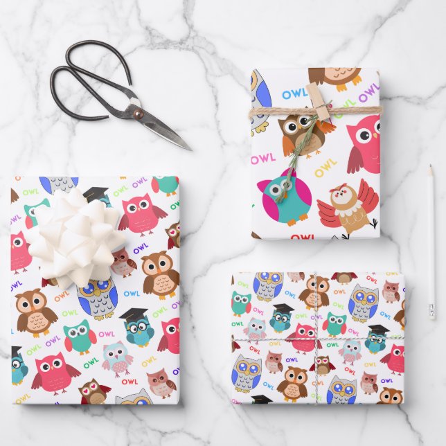 Kindernahtloses Muster mit niedlichen Eulen auf We Geschenkpapier Set (Vorderseite)