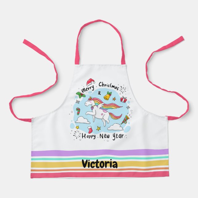 Kindername Einhorn Weihnachten & Neues Jahr Schürze (Vorderseite)