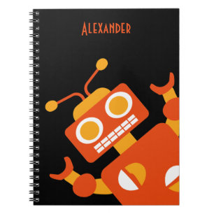 Kinderorange schwarzer Roboter-personalisiertes Notizblock